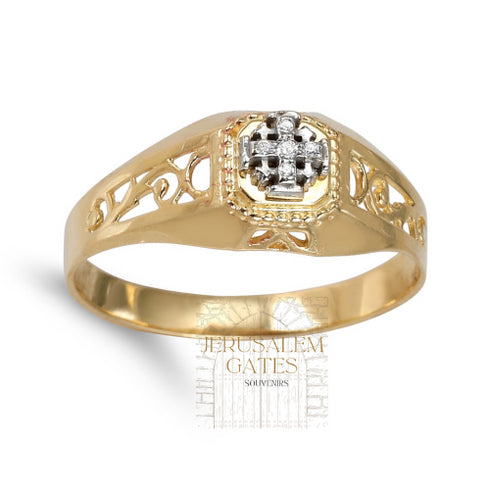 14K Gold & Diamonds Jerusalem Cross Filigree Ring